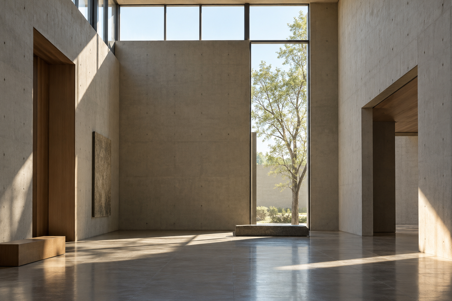 High side light entering a tall concrete room